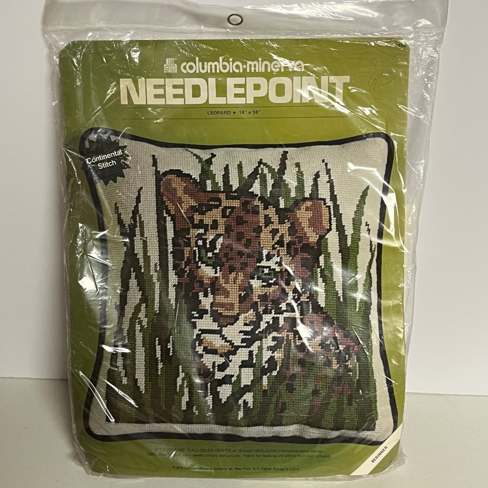 Columbia Minerva Leopard Needlepoint Pillow Kit Cat Jungle Continental Stitch